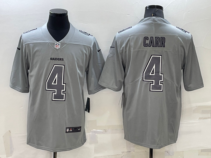 Men's Las Vegas Raiders #4 Derek Carr Grey Atmosphere Fashion Stitched Jersey Men's Las Vegas Raiders #4 Derek Carr Grey Atmosphere Fashion Stitched Jersey